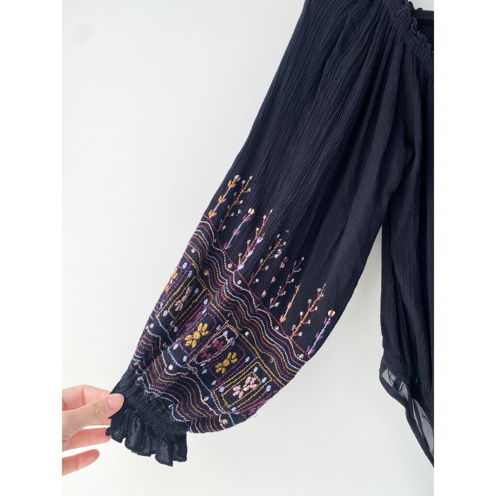 Free People Intimately Ella Bodysuit XS Black Embroidery Off Shoulder Whimsigoth - Picture 6 of 13